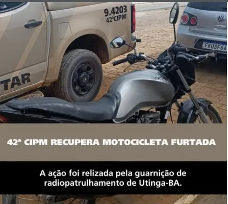 42ª CIPM recupera motocicleta furtada em Utinga