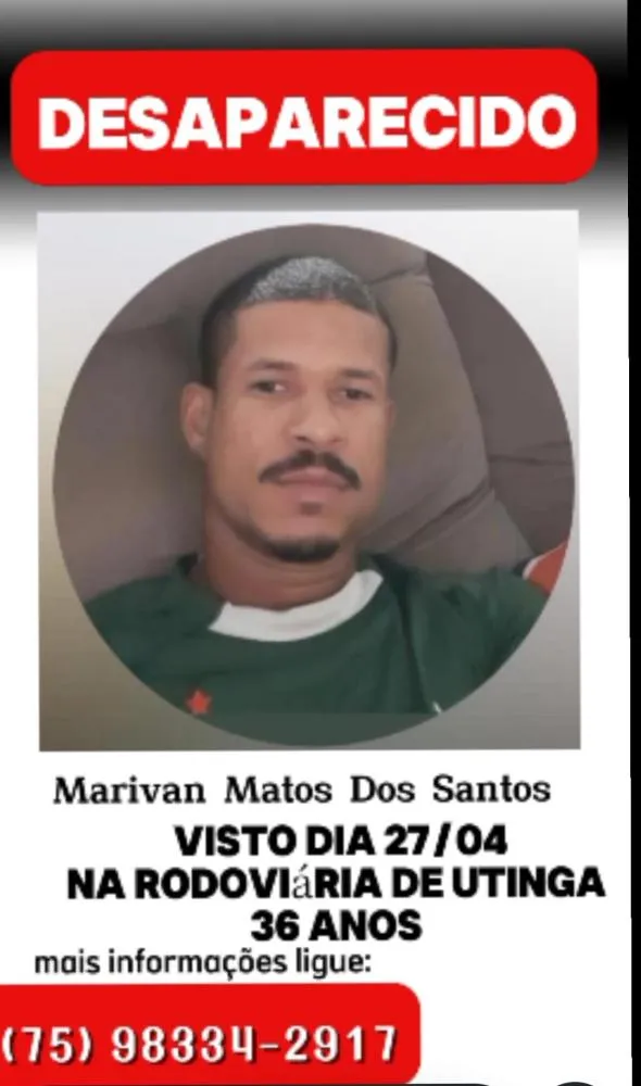 Homem de 36 anos está desaparecido em Utinga