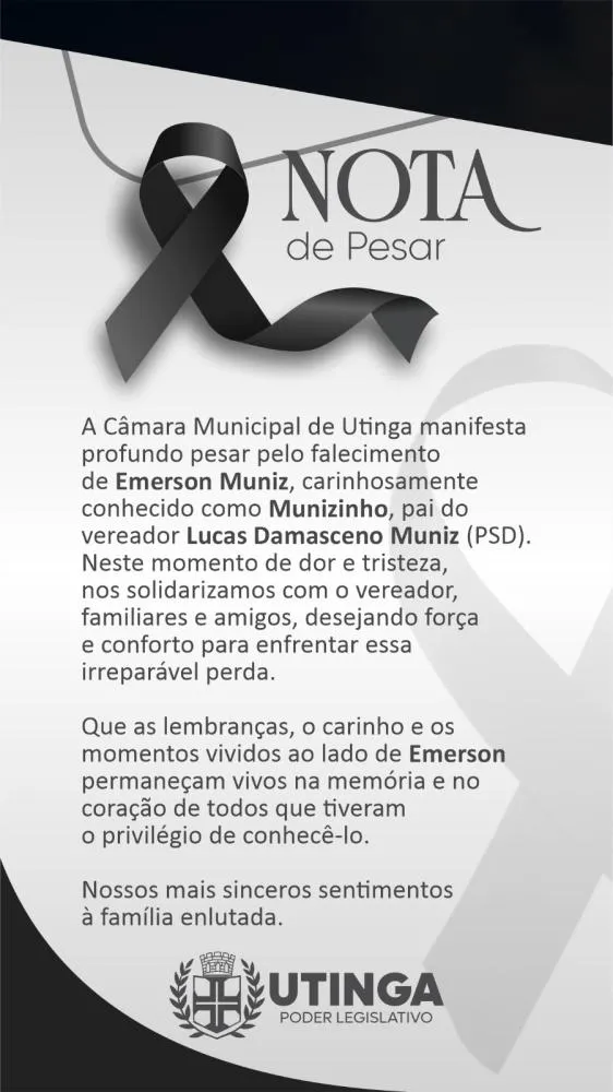 Utinga lamenta a morte de Emerson Muniz, o “Munizinho”, pai do vereador Lucas Muniz