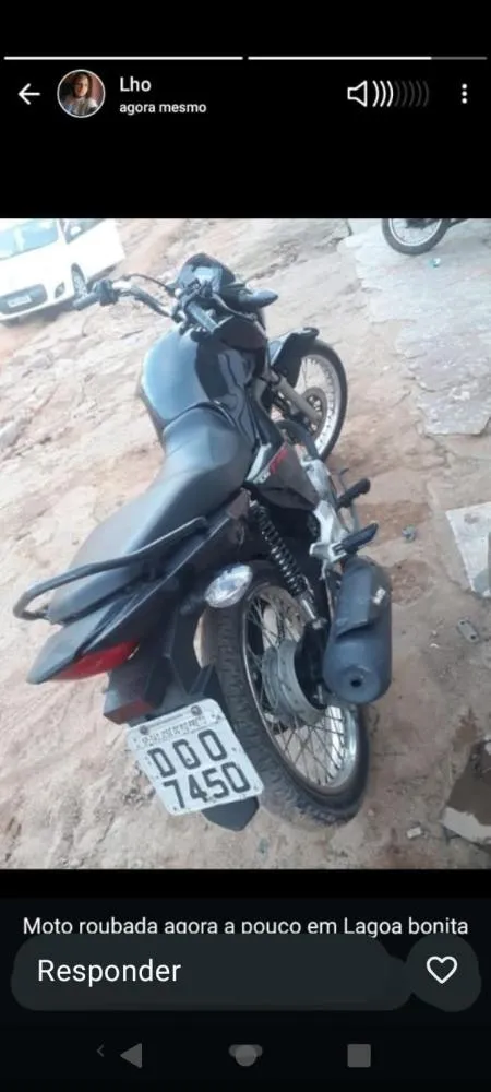 Moto é Roubada na Lagoa Bonita 