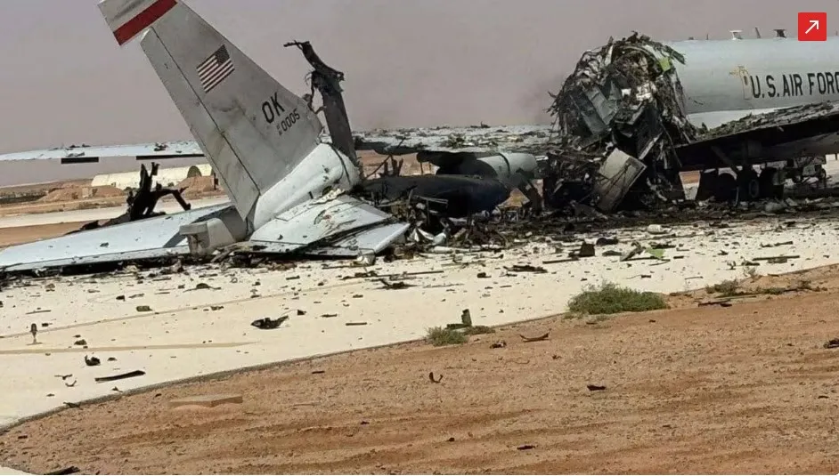 Imagens mostram aeronave de radar dos EUA destruída em ataque iraniano